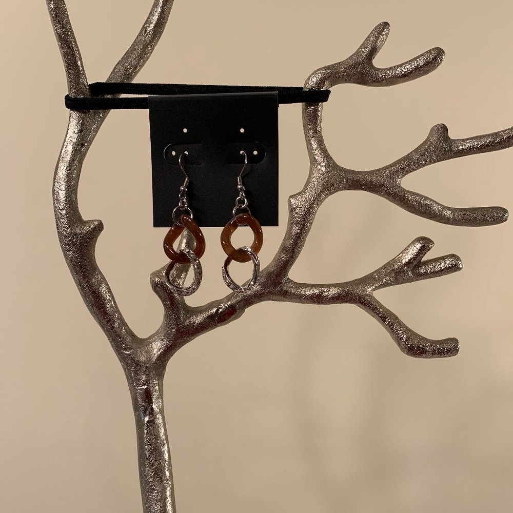 Ganz - Chain link earrings, Brown and Silver tone with rhinestones.